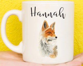 Fox Mug, Personalised Fox Gifts For Fox Lovers, Gifts For Women & Girls, Gifts For Men, Foxes Design, Name Mug, Birthday, Mum, Dad