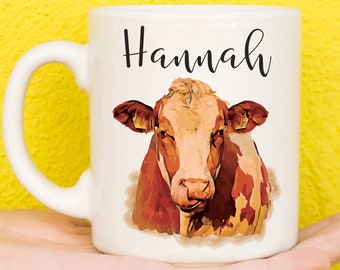 Caneca de vaca, caneca personalizada para amantes de vacas, caneca personalizada de animais de fazenda, presentes de dia das mães para mulheres e meninas, presentes de vaca, caneca com nome, aniversário