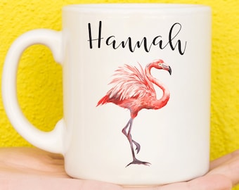 Taza de flamenco, regalo de flamenco para los amantes de las aves, taza personalizada, observación de aves, regalos del día de las madres para las mujeres y las niñas, taza de nombre, cumpleaños