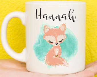 Fox Mug, Fox Gift For Animal Lovers, Personalised Fox Mug, Gifts For Women, Gifts For Mum, Name Mug, Birthday, Foxes