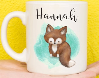 Cute Baby Fox Mug, Fox Gift For Animal Lovers, Personalised Fox Mug, Gifts For Women, Gifts For Mum, Name Mug, Birthday, Cub, Animal Mug