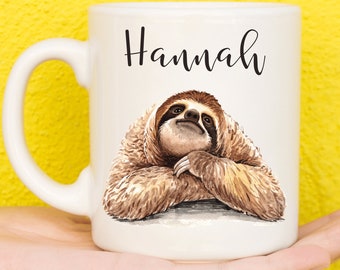 Faultier-Becher, personalisierte Faultier Geschenke für Faultier-Liebhaber, Faultier Thema, Geschenke für Frauen & Mädchen, Geschenke für Männer, Namen Becher, Geburtstag, Mama, Papa