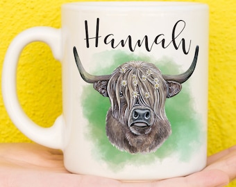 Highland Cow Mug For Cow Lovers, Personalised Farm Animal Mug, Cow Gifts, Cow Presents, Scotland Gift, Scottish Gift, Yak Gift, Birthday