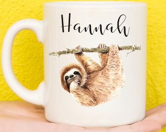 Sloth Mug, Personalised Sloth Gifts For Sloth Lovers, Sloth Theme, Gifts For Women & Girls, Gifts For Men, Name Mug, Birthday, Mum, Dad