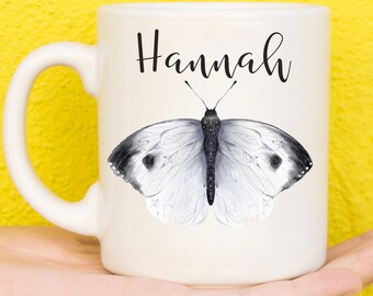 Taza de la mariposa, regalo de la mariposa para los amantes de la naturaleza, taza de la mariposa personalizada, regalos del día de las madres para las mujeres y las niñas, taza del nombre, cumpleaños