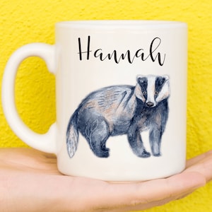 Badger Mug, Badger Gift For Nature Lovers, Personalised Badger Mug, Wildlife, Mothers Day Gifts For Women & Girls, Name Mug, Birthday