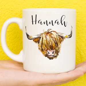 Cow Mug, Highland Cow Mug For Cow Lovers, Personalised Farm Animal Mug, Mothers Day Gifts For Women & Girls, Cow Gifts, Name Mug, Birthday