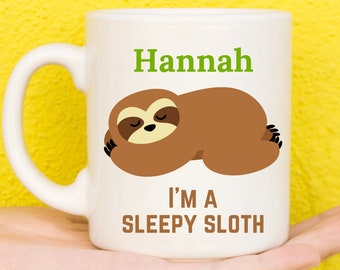 Personalised Sloth Mug, Sloth Gift, Sleeping, Custom Mug, Personalised Gift, Personalised Cup, Coffee Mugs, Name Mug, Birthday, Cute