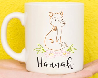 Outline Fox Mug, Fox Gifts, Personalised Mugs, Fox Lovers, Custom Mug, Personalised Gift, Cup, Design Coffee Mugs, Name Mug, Birthday