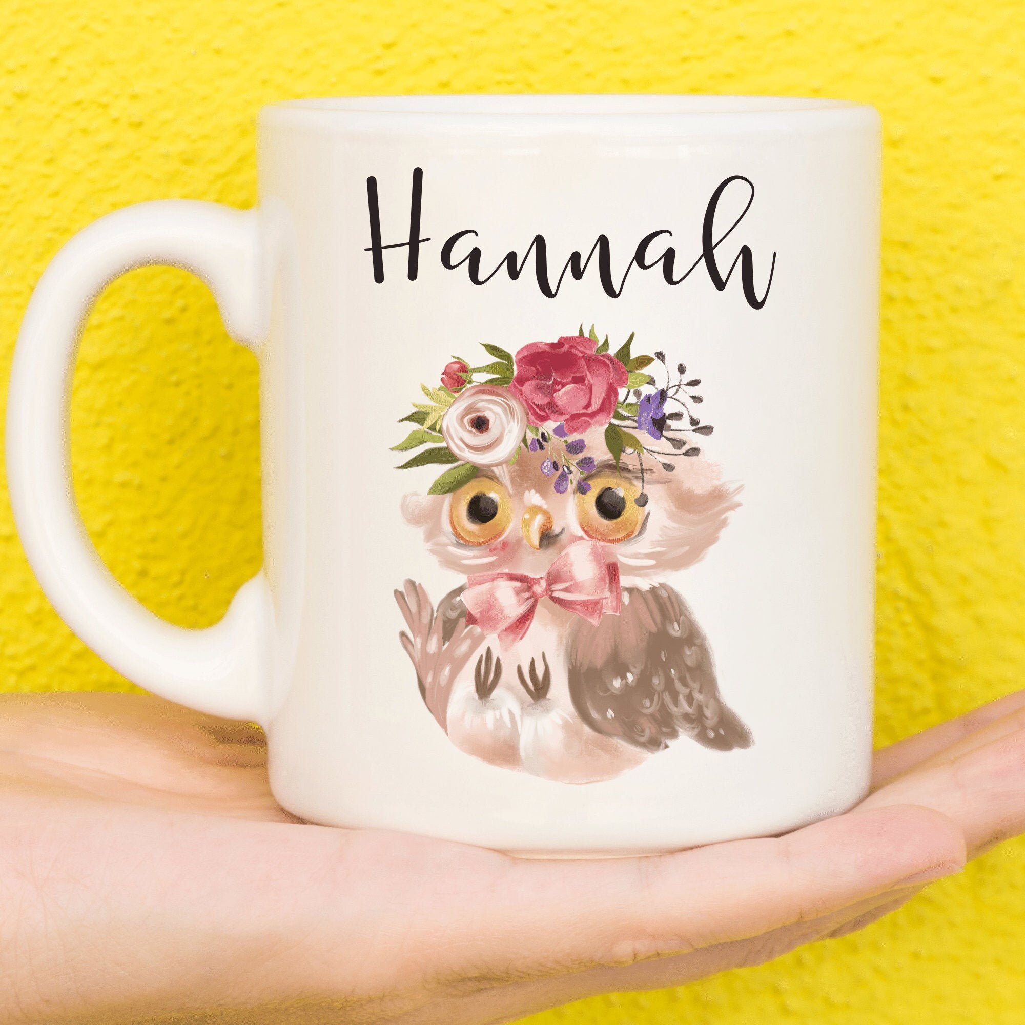 Owl Mug, Floral Owl Mug For Owl Lovers, Personalised Owl Mug, Flower Mothers Day Gifts For Women &am