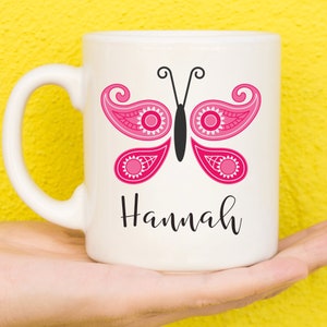Pink Paisley Butterfly Personalised Mug, Butterfly Gift, Gifts For Butterfly Lovers