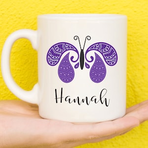 Purple Paisley Butterfly Personalised Mug, Butterfly Gift, Gifts For Butterfly Lovers