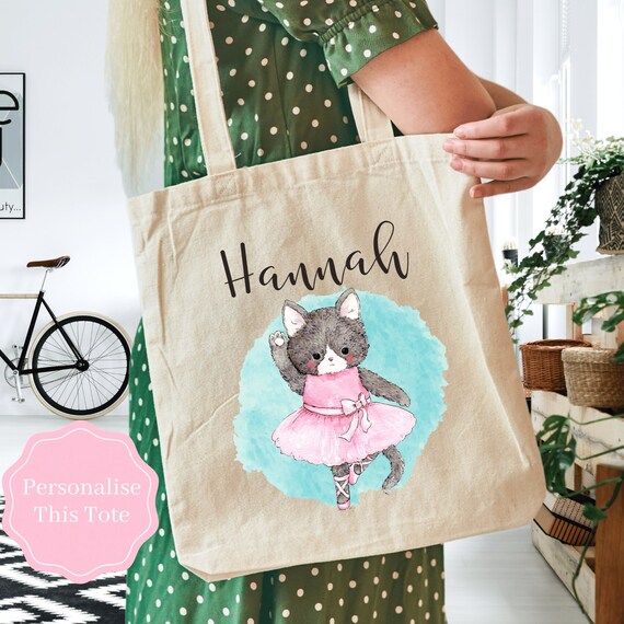 Cat Tote Bag Personalised Tote Bag For Dance Lovers Reusable Shopping Bag Mothers Day Gifts For Women Ballerina Gift Cat Lovers Dancer
