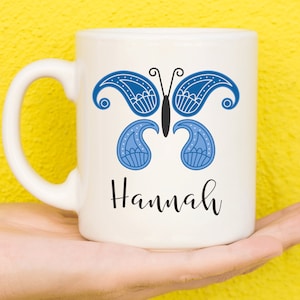 Blue Paisley Butterfly Personalised Mug, Butterfly Gift, Gifts For Butterfly Lovers