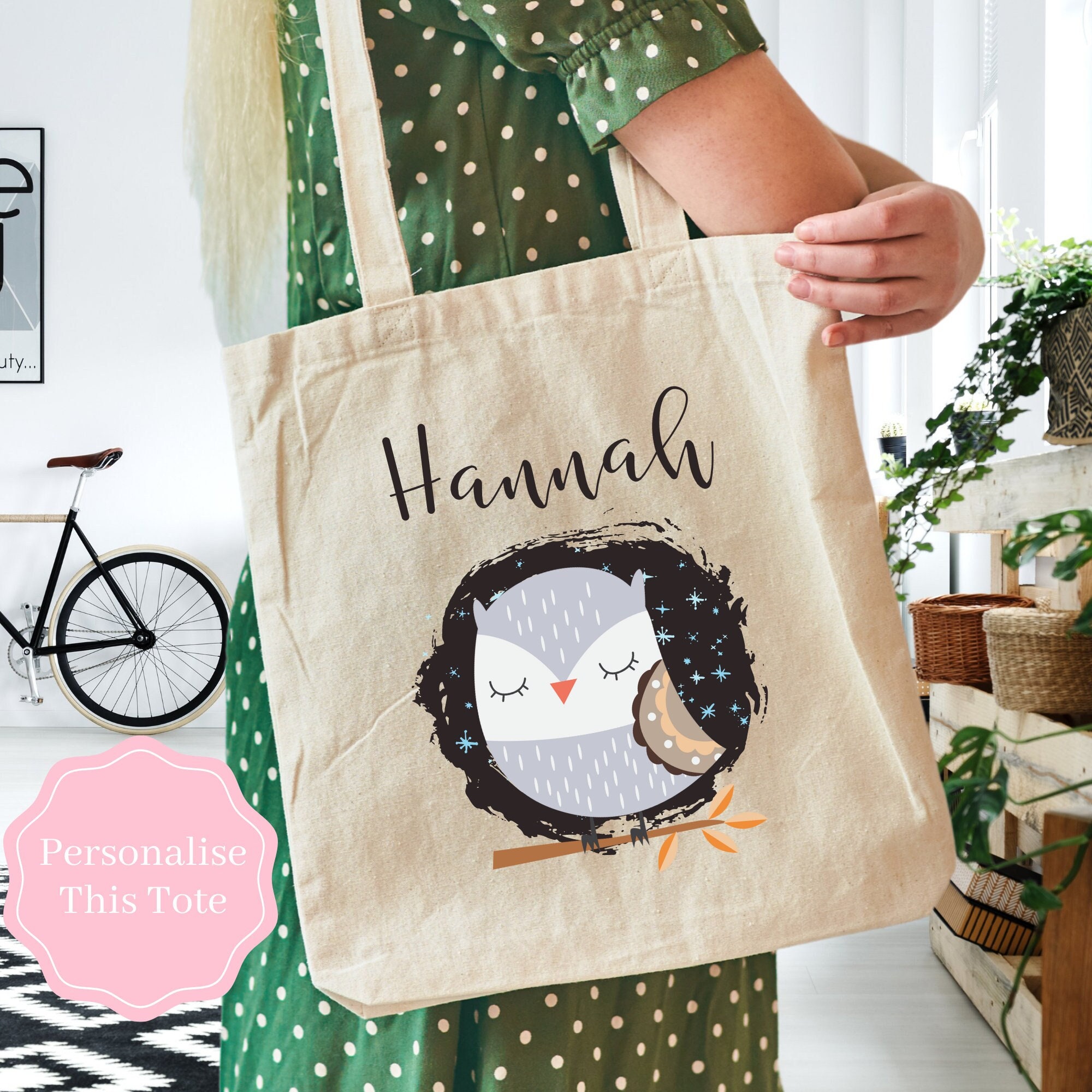 Night Sky Owl Tote Bag, Personalised Tote Bag For Owl Lovers, Owl Gifts, Reusable Shopping Bag, Moth