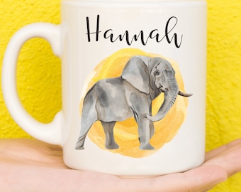 Elephant Mug, Mug For Elephant Lovers, Personalised Animal Mug, Mothers Day Gifts For Women & Girls, Elephant Gifts, Name Mug, Birthday, Mum