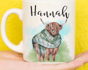 Scottish Highland Cow Mug For Cow Lovers, Personalised Cow Gifts, Cow Presents, Scotland Gift, Scottish Gift, Yak Gift, Birthday, Christmas