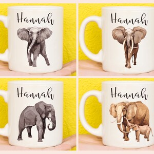 Elephant Mug, Elephant Gift For Elephant Lovers, Personalised Elephant Mug, Gifts For Women, Gifts For Men, Name Mug, Birthday, Safari