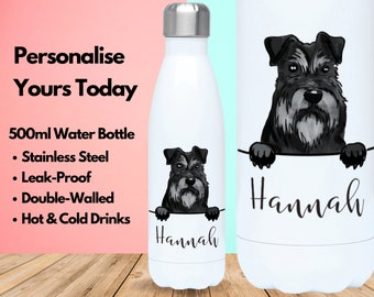 Personalised Water Bottle Vacuum Insulated Stainless Steel 500ml, Gym Bottle, Name, Miniature Schnauzer Gifts, Miniature Schnauzer Lovers
