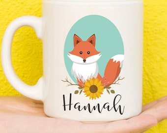 Fox Mug, Fox Gifts, Personalised Mugs, Fox Lovers, Custom Mug, Personalised Gift, Cup, Design Coffee Mugs, Name Mug, Birthday