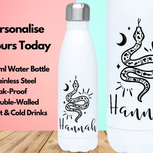 Personalised Water Bottle Vacuum Insulated Stainless Steel 500ml, Hot & Cold Gym Bottle, Name, Snake Gifts, Gifts For Snake Lovers