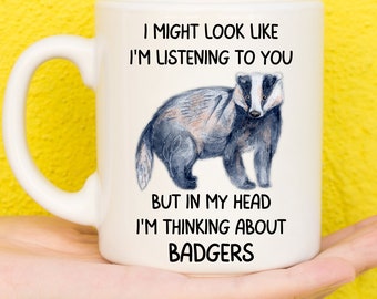 Badger Gift, Badger Mug For Nature Lovers, Funny Badger Mug, Wildlife, Badger Themed, Badger Presents, Cute Badger Design Illustration