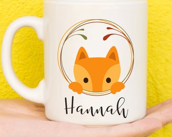 Fox Mug, Fox Gift, Personalised Mugs, Custom Mug, Personalised Gift, Personalised Cup, Design Coffee Mugs, Name Mug, Birthday, Cute Foxes
