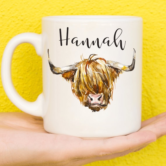 Cow Mug, Highland Cow Mug For Cow Lovers, Personalised Farm Animal Mug, Mothers Day Gifts For Women & Girls, Cow Gifts, Name Mug, Birthday