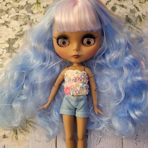 Blythe Doll Clothes Top and Shorts Doll NOT Included Floral Top Denim Shorts