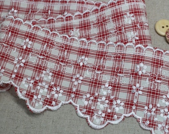 Premium Quality 1yd Broderie Anglaise check pattern Cotton lace trim 3.1"(8cm) YH1333 laceking made in Korea