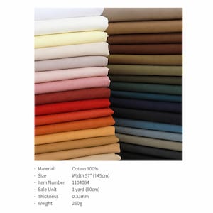 Solid Cotton Twill Fabric by the Yard, 57" Wide, 32 Colors, Medium Weight laceking2013 image 3