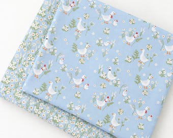 Duck and Daisy Cotton Fabric by the Yard, 44-Inch Blue Nursery Sewing Fabric