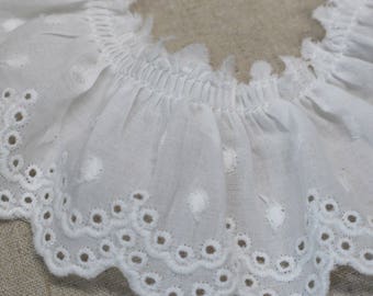 1yd Broderie Anglaise gathered eyelet lace trim 2.4"(6cm) white sh33 laceking