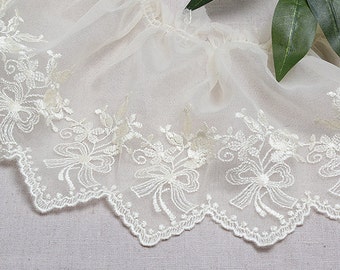 1Yds Embroidery scalloped gathered ruffle eyelet lace trim 17cm YH r4 laceking2013