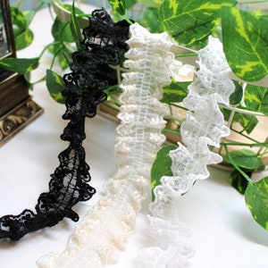 Premium Quality 1yds Broderie Anglaise gathered eyelet lace trim 1.4" white YH759 laceking2013 made in Korea