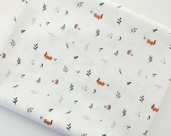 Organic Woodland Animal Cotton Fabric by the Yard, 44 Inch Squirrel Rabbit Print