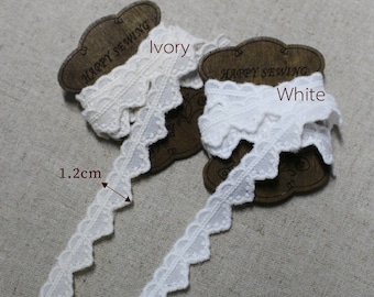 Premium Quality 14Yds Embroidery scalloped Broderie Anglaise cotton eyelet lace trim 0.5"(1.2cm) YH1263 laceking2013 made in Korea