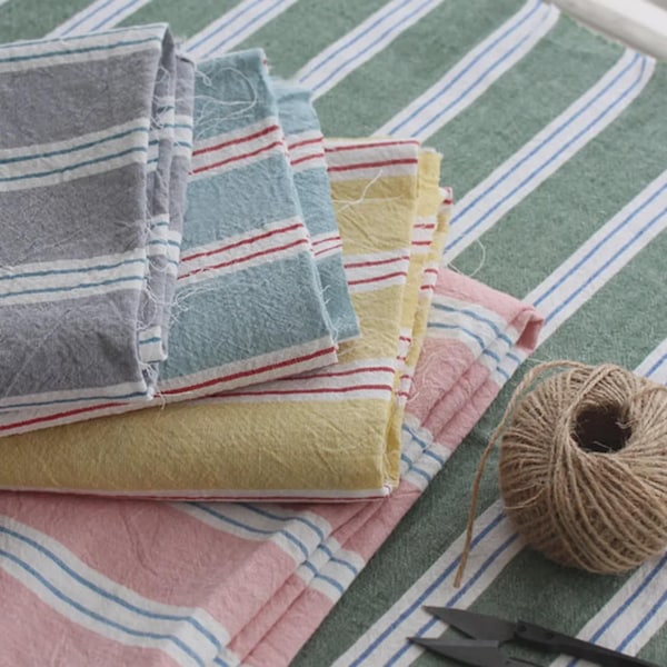 Cotton Linen Stripe Fabric by the Yard, Textured Double Stripe, 55-Inch Wide
