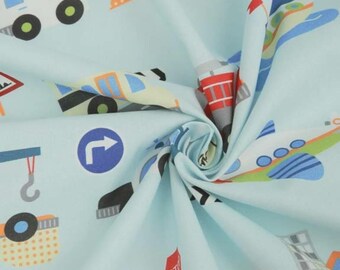 Kids Vehicle Cotton Fabric by the Yard, 44 Inch Wide, Sky Blue Transportation Fabric, Made in Korea laceking2013
