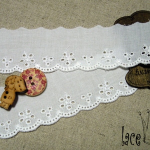 Premium Quality 14Y Broderie Anglaise Embroidered cotton eyelet lace trim 1.1"(3cm) white YH1441 made in Korea