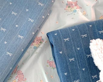Premium Quality Stripe Pattern Denim Cotton Fabric by the Yard 66" Extra Wide AS French Hearts & Bows made in Korea
