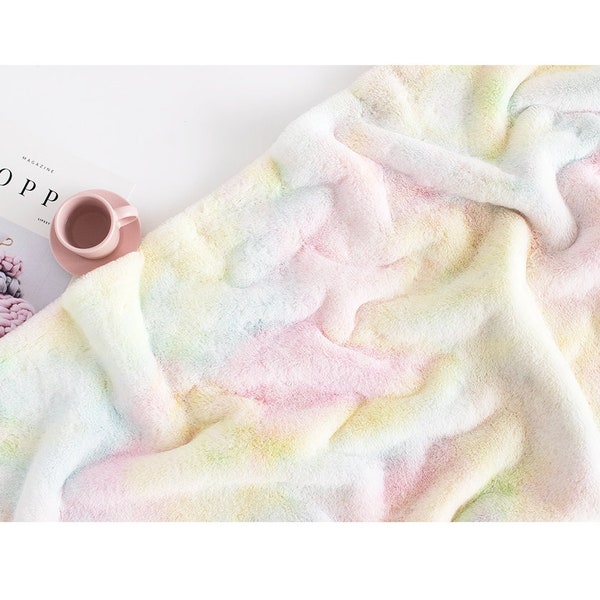 Premium Quality Unicorn Fabric,velboa -minky fabric,Colorful Fabric by the Yard fur water printing gradation 59" Wide CM Rainbow