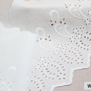 Premium Quality 1y Embroidery scalloped cotton eyelet lace White-Ivory 10" (25.5cm) sh4 laceking made in Korea