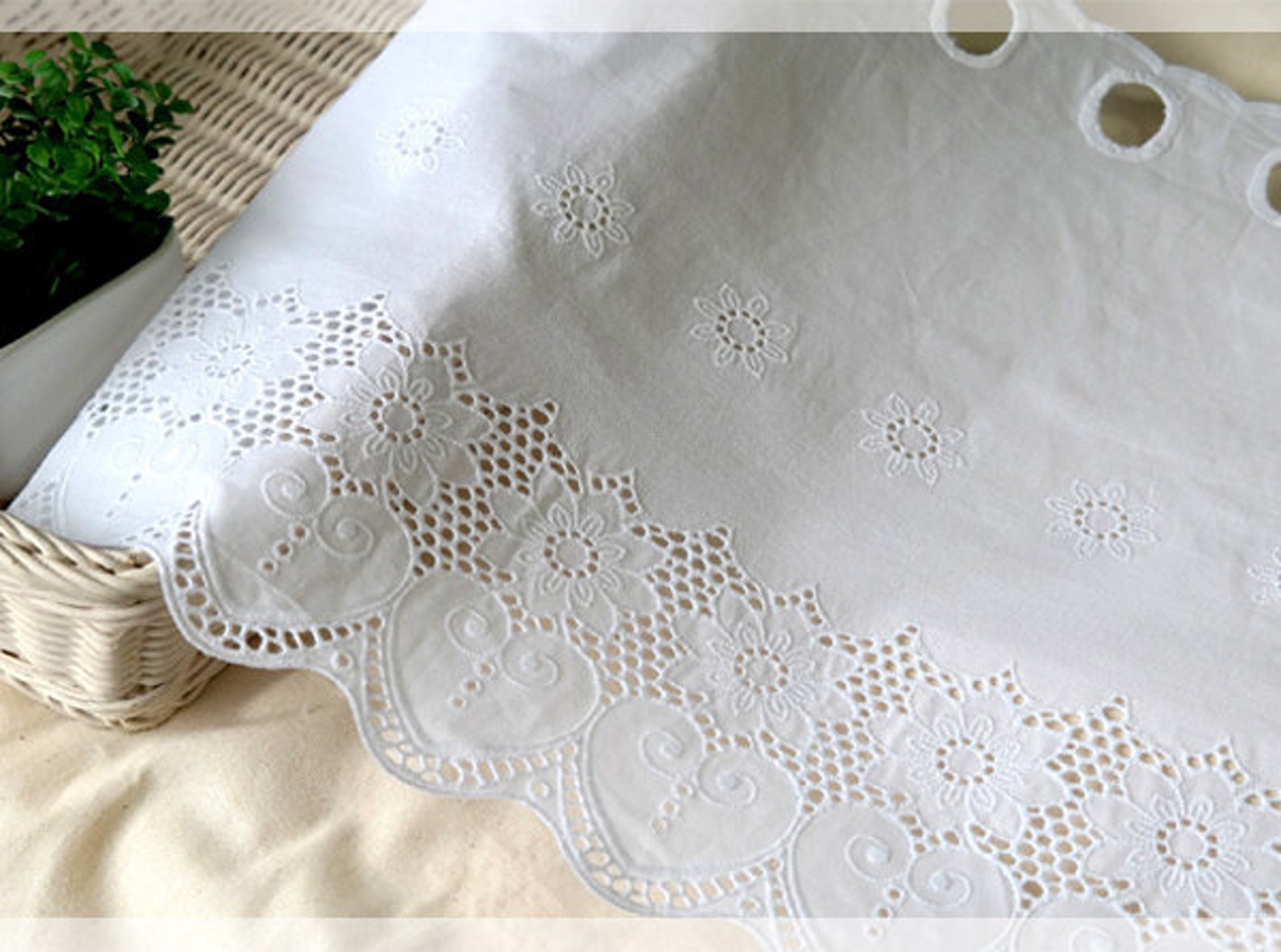1y Vintage Embroidered Cotton Lace Window Valance Curtain - Etsy