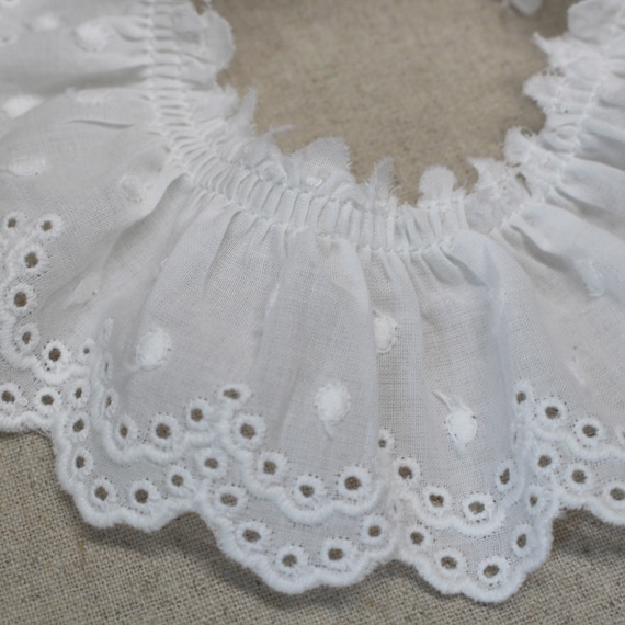 White Cotton Eyelet//Ribbon Slot Broderie Anglaise Flat Lace Trimming// 1 Metre