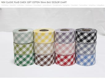 Gingham Check Bias Tape 40mm Single Fold, 100% Cotton Sewing Trim for Quilting, Binding, Edge Finish, Crafts, 12 Yards Roll