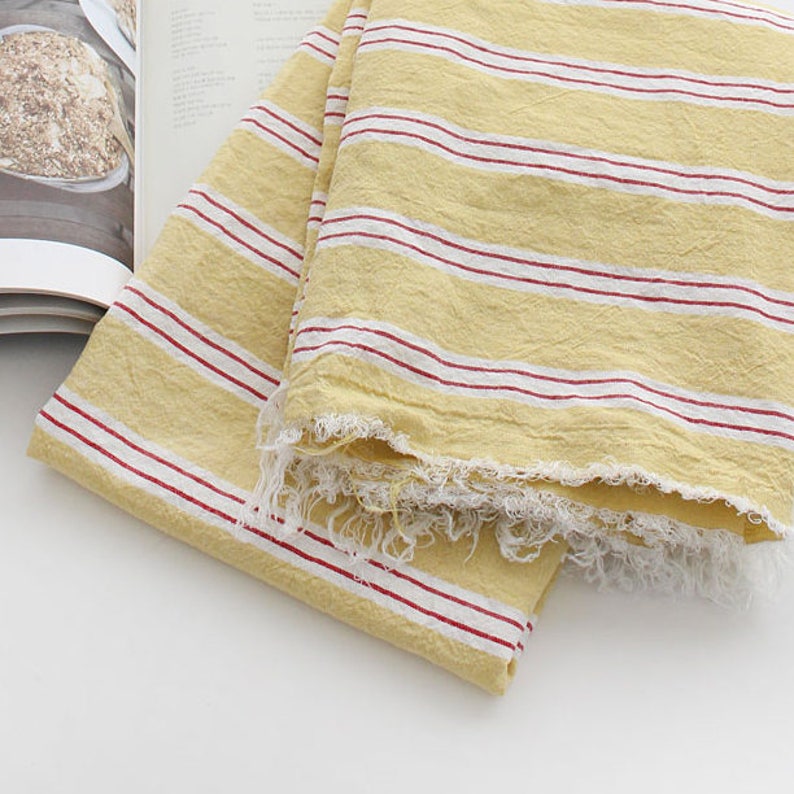 Premium Quality Cotton & Linen Mixture Stripe Fabric by the yard 55 wide Cozy Simple Stripe made in Korea Yellow