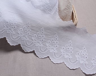 14Yds Broderie Anglaise cotton eyelet lace trim 6.2"(16cm) YH681 laceking2013 made in Korea