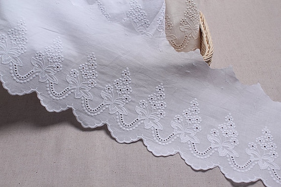 White Cotton Eyelet//Ribbon Slot Broderie Anglaise Flat Lace Trimming// 1 Metre