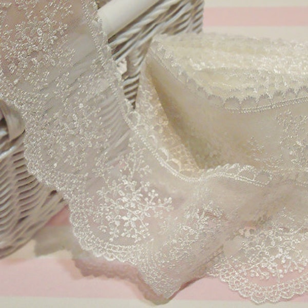 14Yds Embroidery scalloped mesh net eyelet lace trim 7.5cm(2.9") White-Ivory YH1009 laceking2013